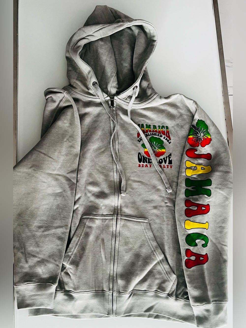 Gray Jamaica Graphic Zip-Up Hoodie